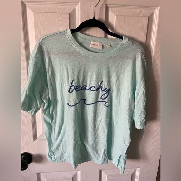 Women’s Beachy Short Sleeve Tee Shirt Mia & Tess ~ Paper Store ~ Size Large - Picture 3 of 9